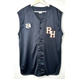 Athletic Knit Mens Shirt Sleeveless Baseball Jersey Button Up Embroidered Large